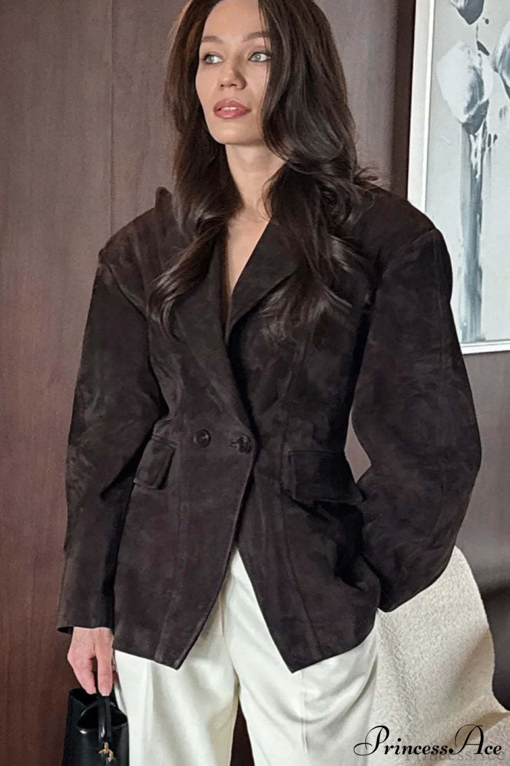 Faux Suede Blazer Style Elegant Coat