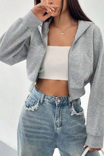 Short Zip Up Hoodie Coat Grey / XS coats