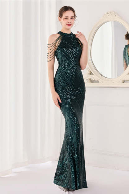 Sequin Halter Mermaid Maxi Party Dress