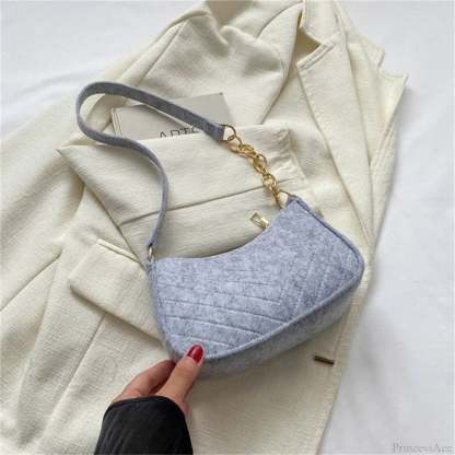 Felt Solid Color Retro Underarm Shoulder Bag Grey shoulder-250126
