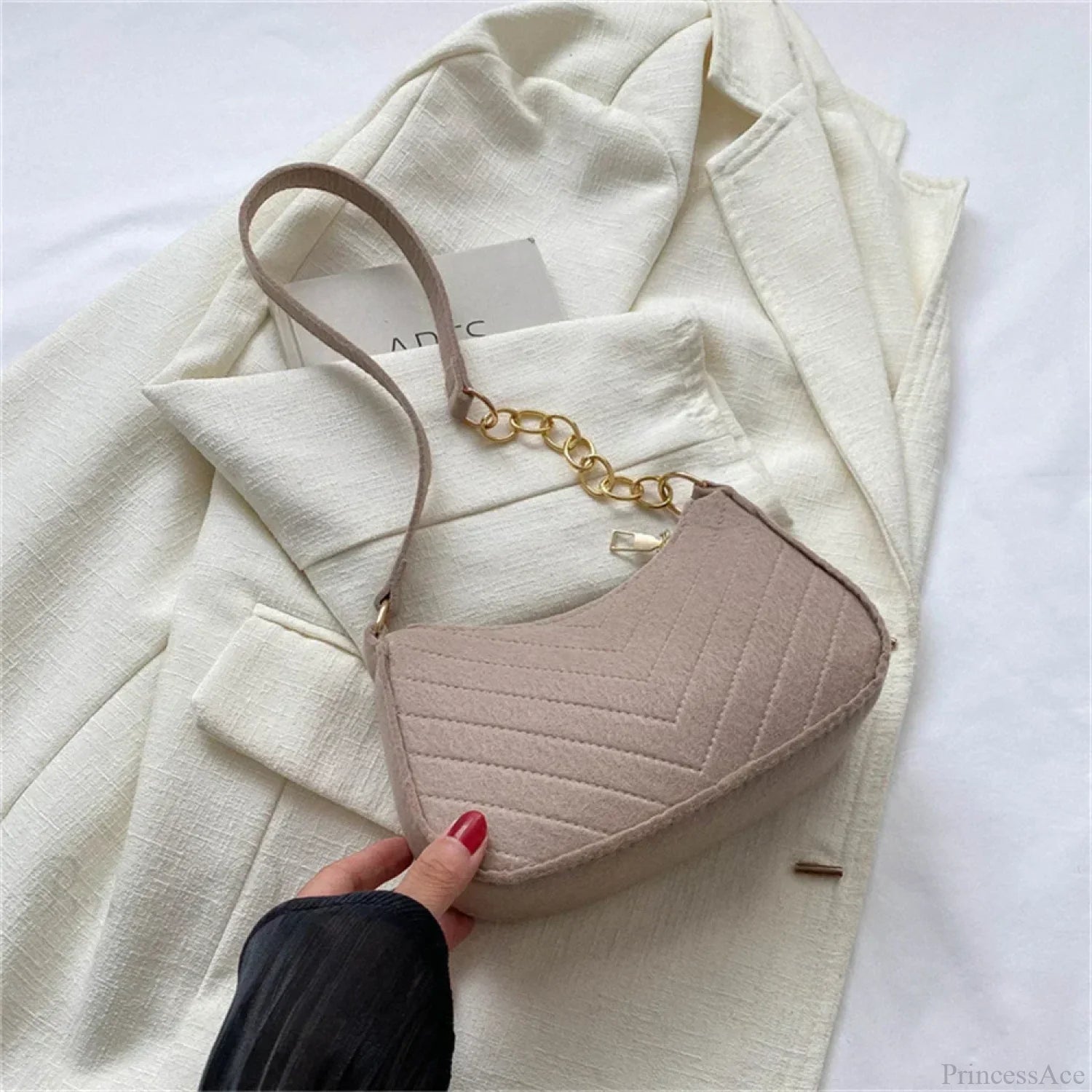 Felt Solid Color Retro Underarm Shoulder Bag Khaki shoulder-250126