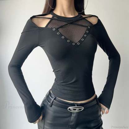 Fishnet Patchwork Knit Top