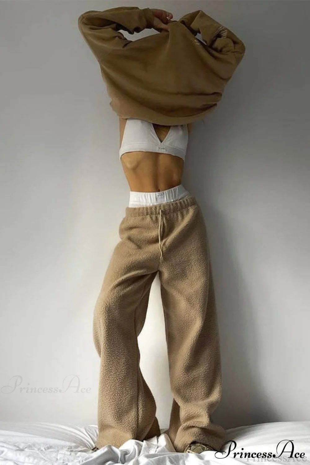 Fleece Wide Leg Relaxed Straight Pants