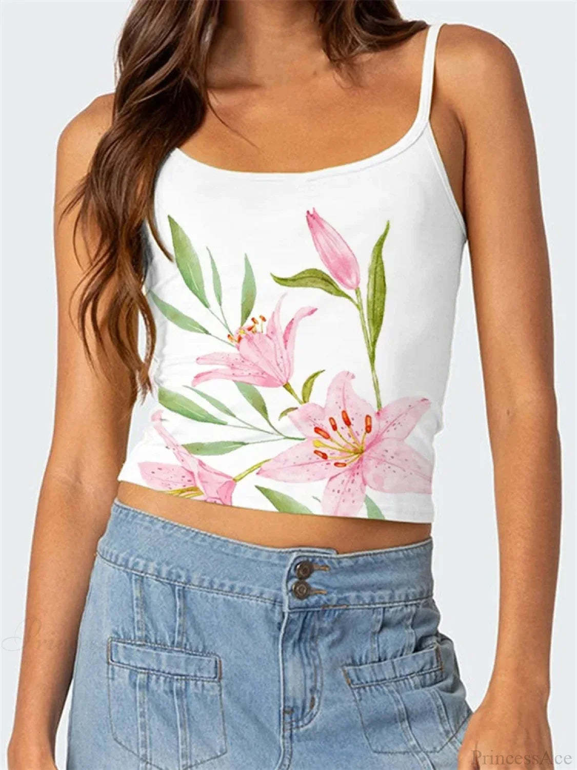 Floral Backless Spaghetti Strap Retro Crop Top WHITE2 / S croptop-250126