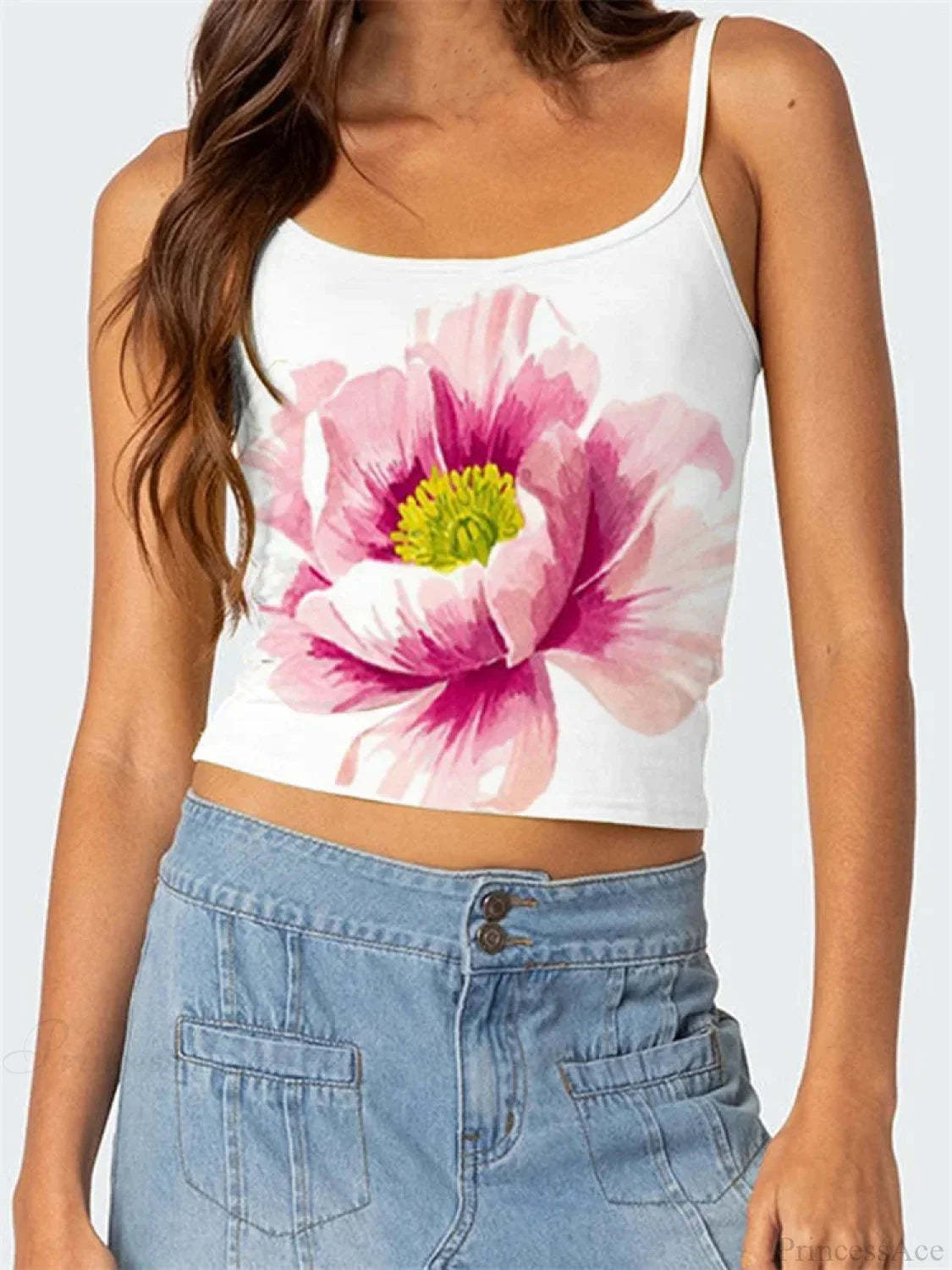 Floral Backless Spaghetti Strap Retro Crop Top WHITE8 / S croptop-250126