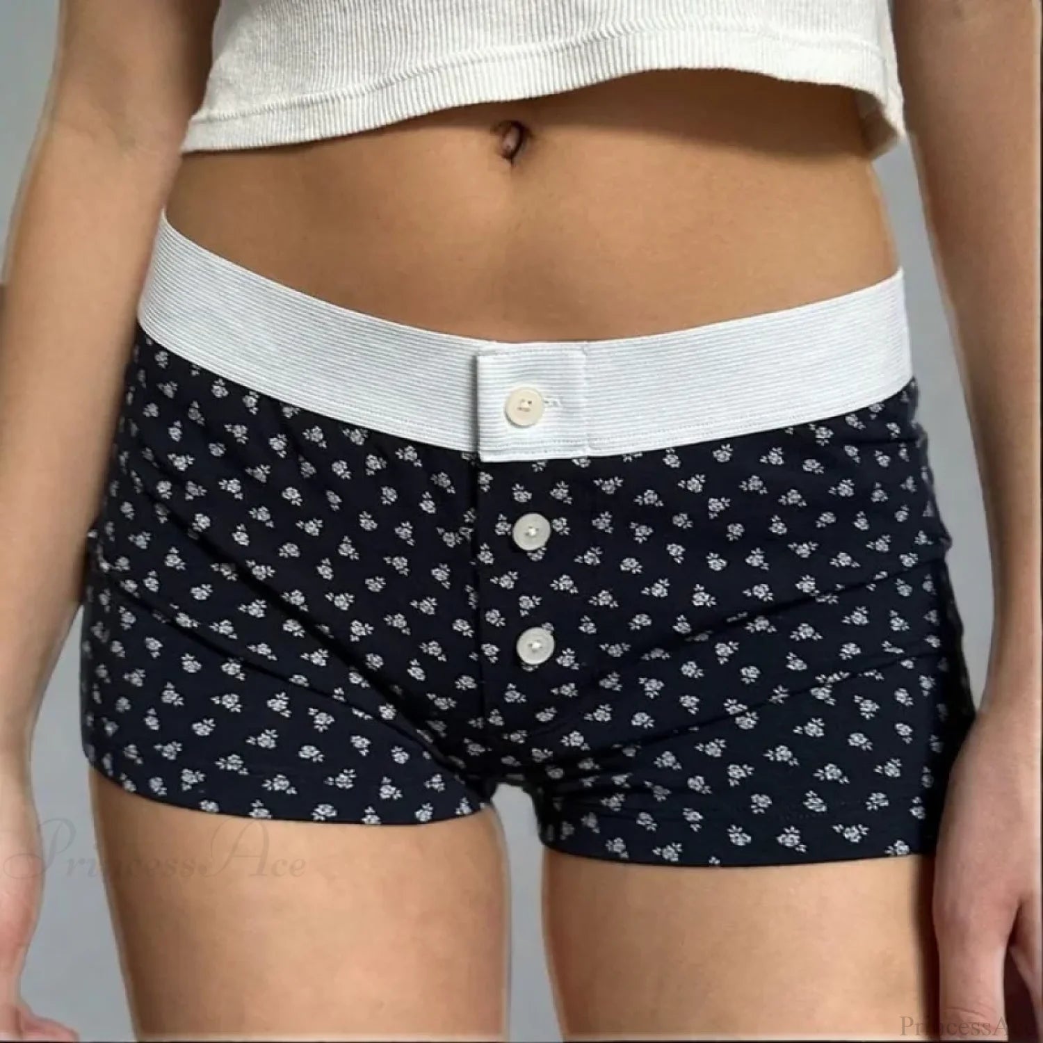 Floral Button Stretch Lounge Short short-250223