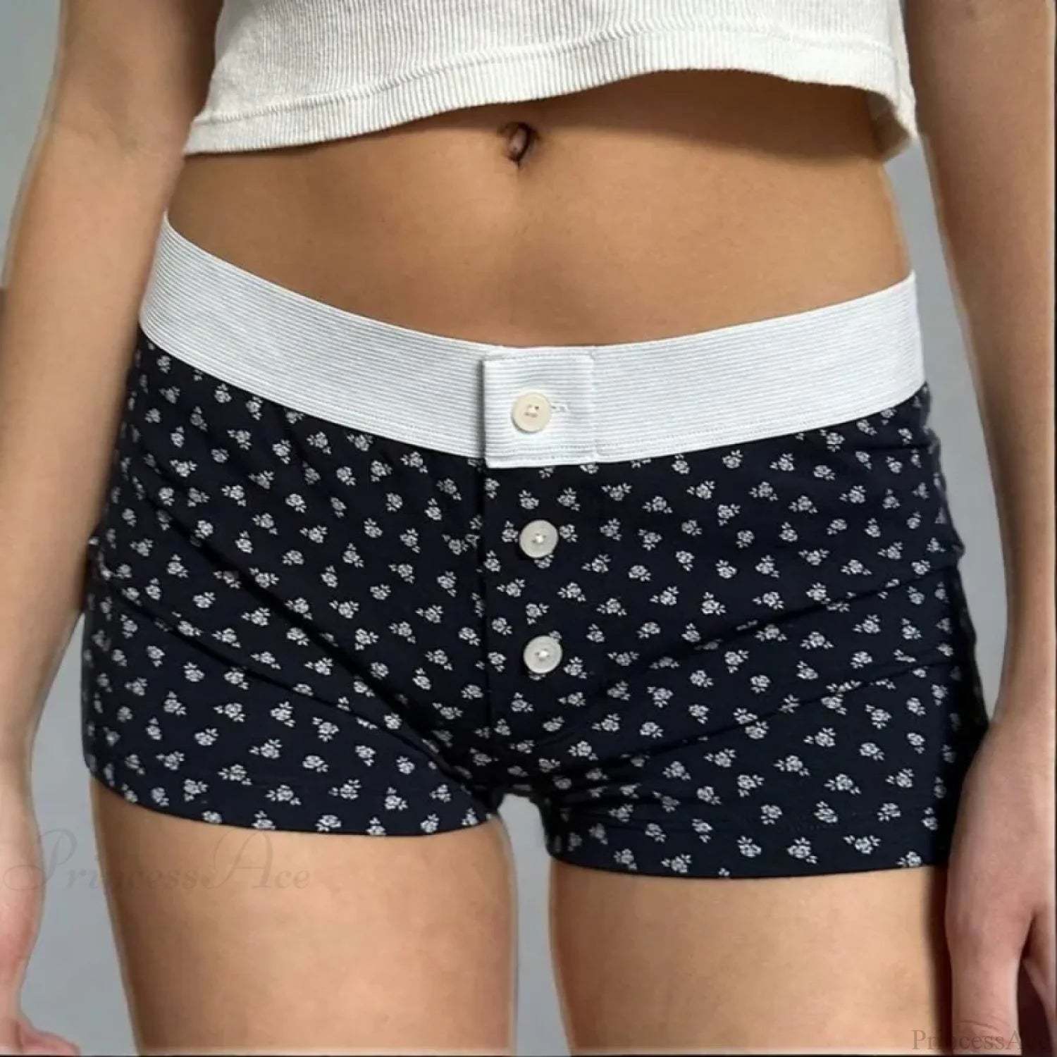 Floral Button Stretch Lounge Short short-250223