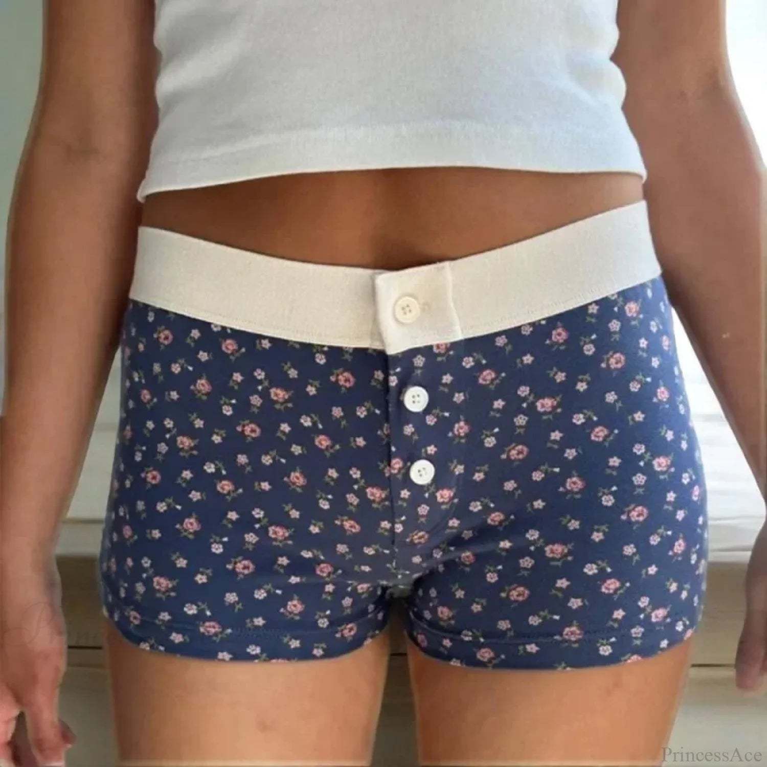 Floral Button Stretch Lounge Short short-250223