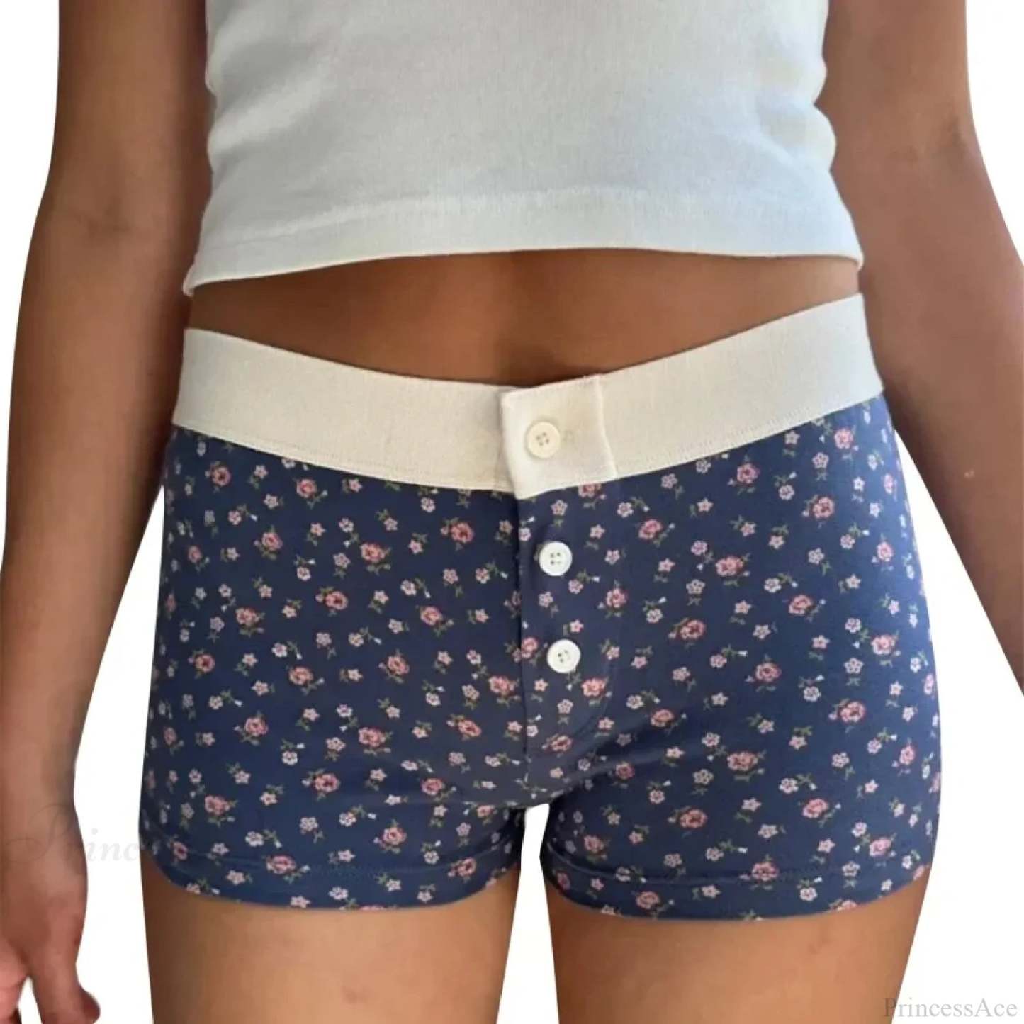 Floral Button Stretch Lounge Short blue / S short-250223