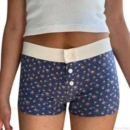 Floral Button Stretch Lounge Short blue / S short-250223
