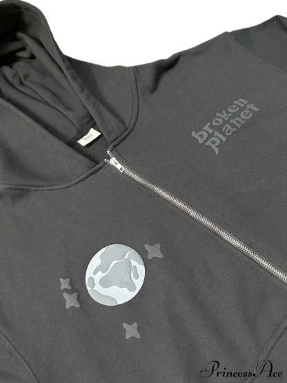 Foam Spider Web Print Fleece Zip Hoodie