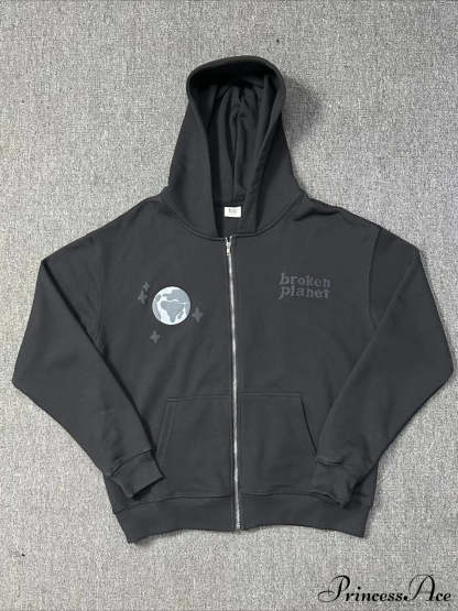 Foam Spider Web Print Fleece Zip Hoodie S / Black