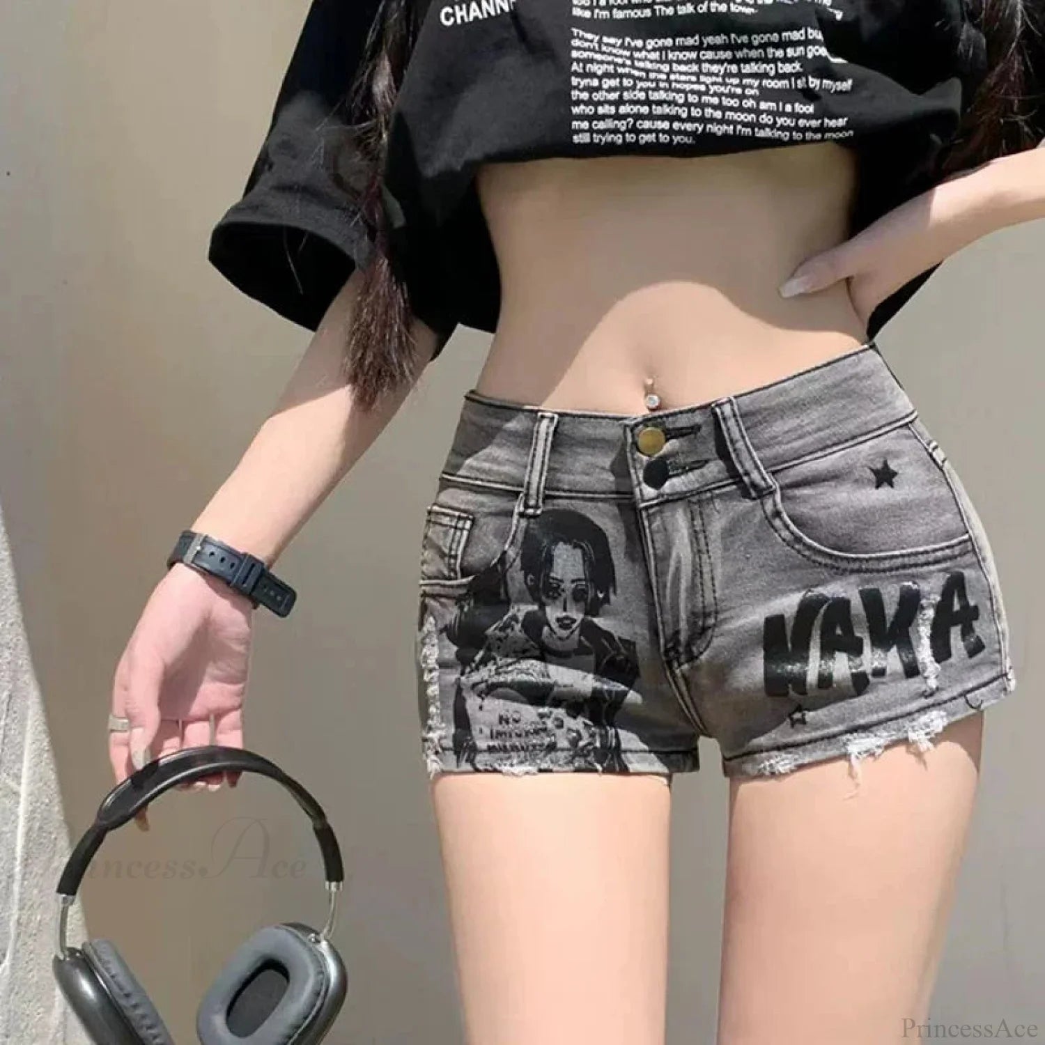 Fringe Worn-out Denim Short gray / S