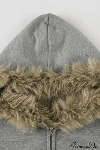 Fuzzy Solid Long Sleeve Zip-Up Hoodie