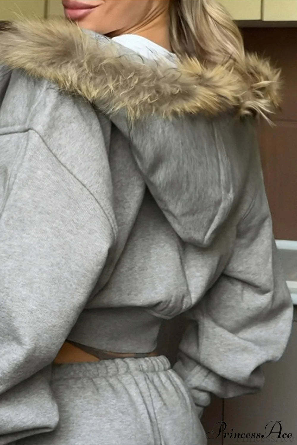 Fuzzy Solid Long Sleeve Zip-Up Hoodie