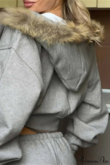 Fuzzy Solid Long Sleeve Zip-Up Hoodie