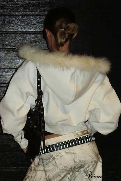 Fuzzy Solid Long Sleeve Zip-Up Hoodie