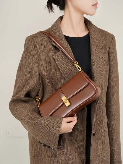 Genuine Leather Baguette Shoulder Bag shoulder-250126