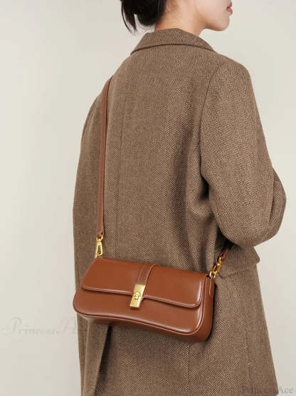 Genuine Leather Baguette Shoulder Bag shoulder-250126