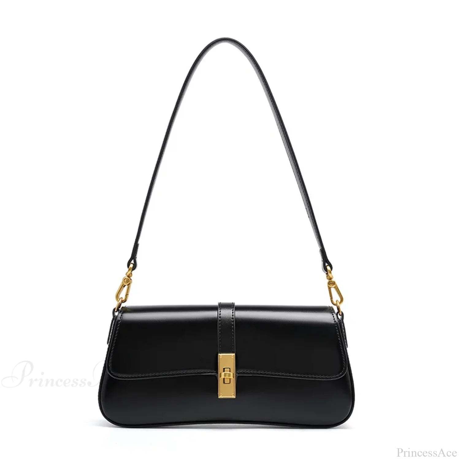 Genuine Leather Baguette Shoulder Bag Black shoulder-250126
