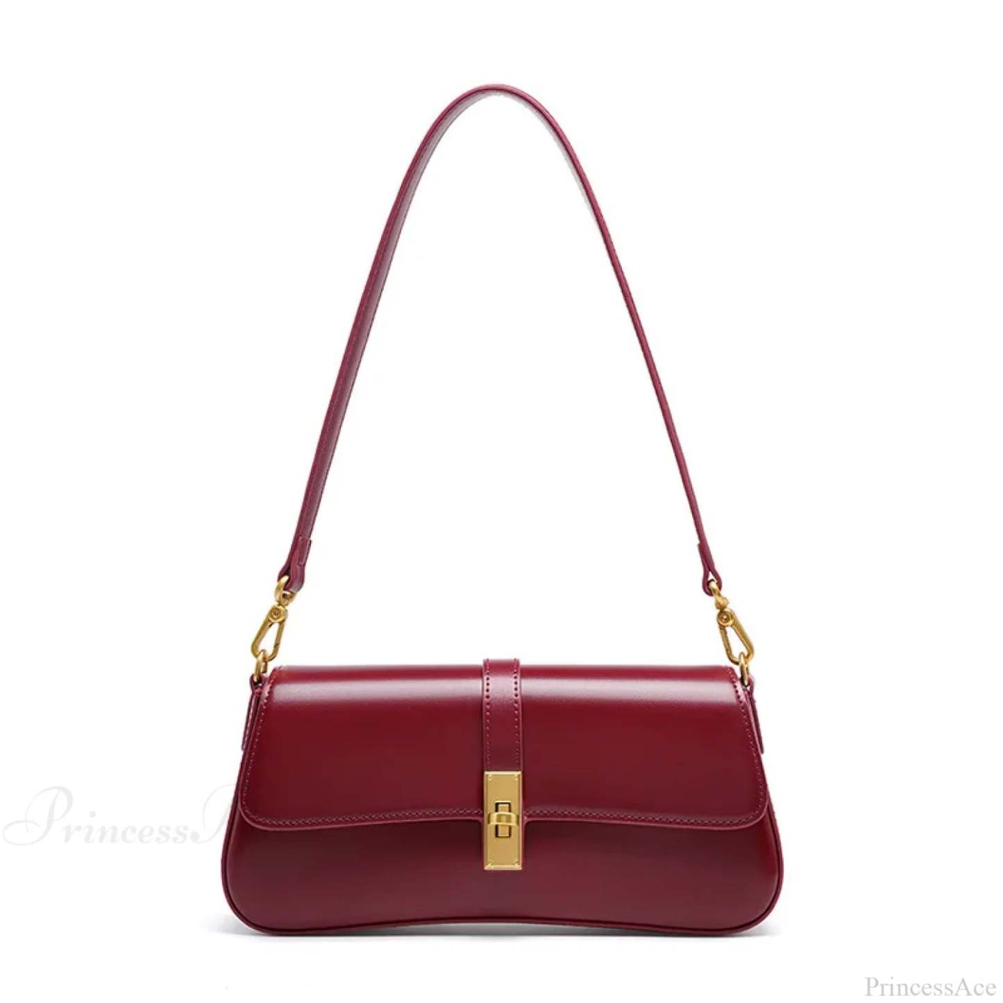 Genuine Leather Baguette Shoulder Bag wine red shoulder-250126