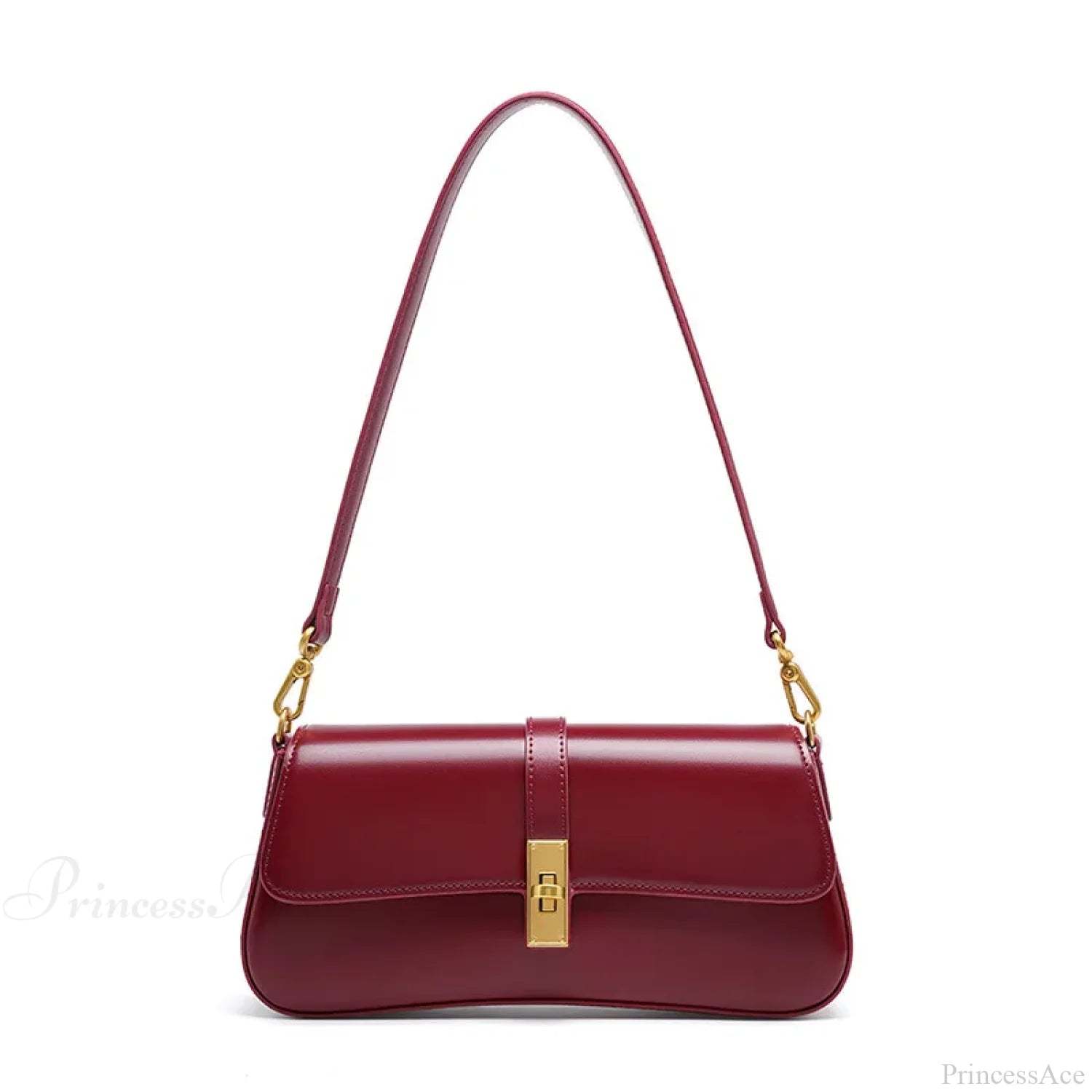 Genuine Leather Baguette Shoulder Bag wine red shoulder-250126