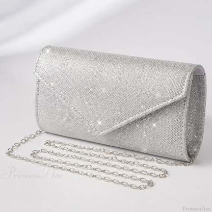 Glitter Envelope Evening Clutch Women’s Day Wedding Party Crossbody Bag Silver clutchbag-250126