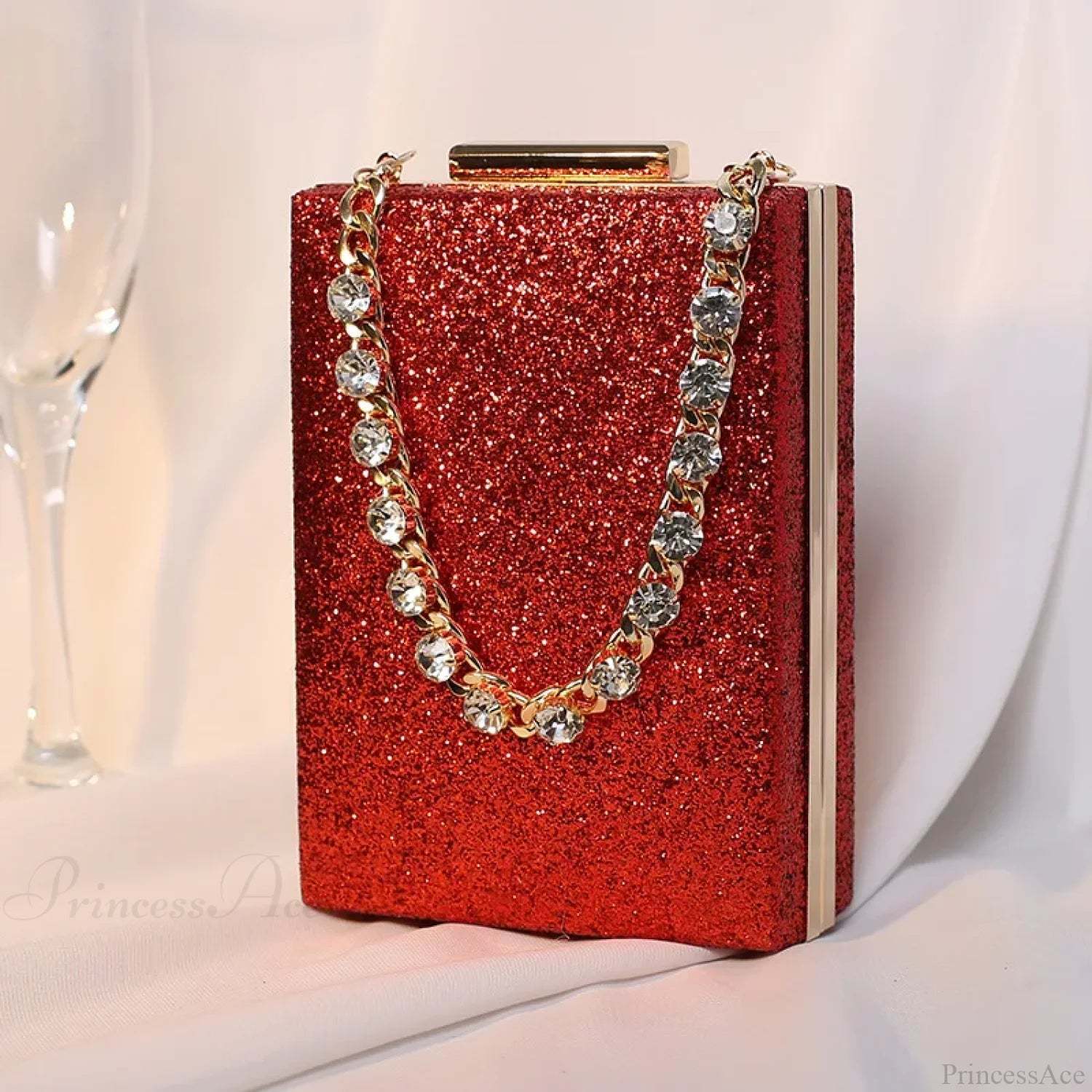 Glitter Evening Clutch Wallet Wristlet Mini(Max Length<20cm) / Red wristlet-250126