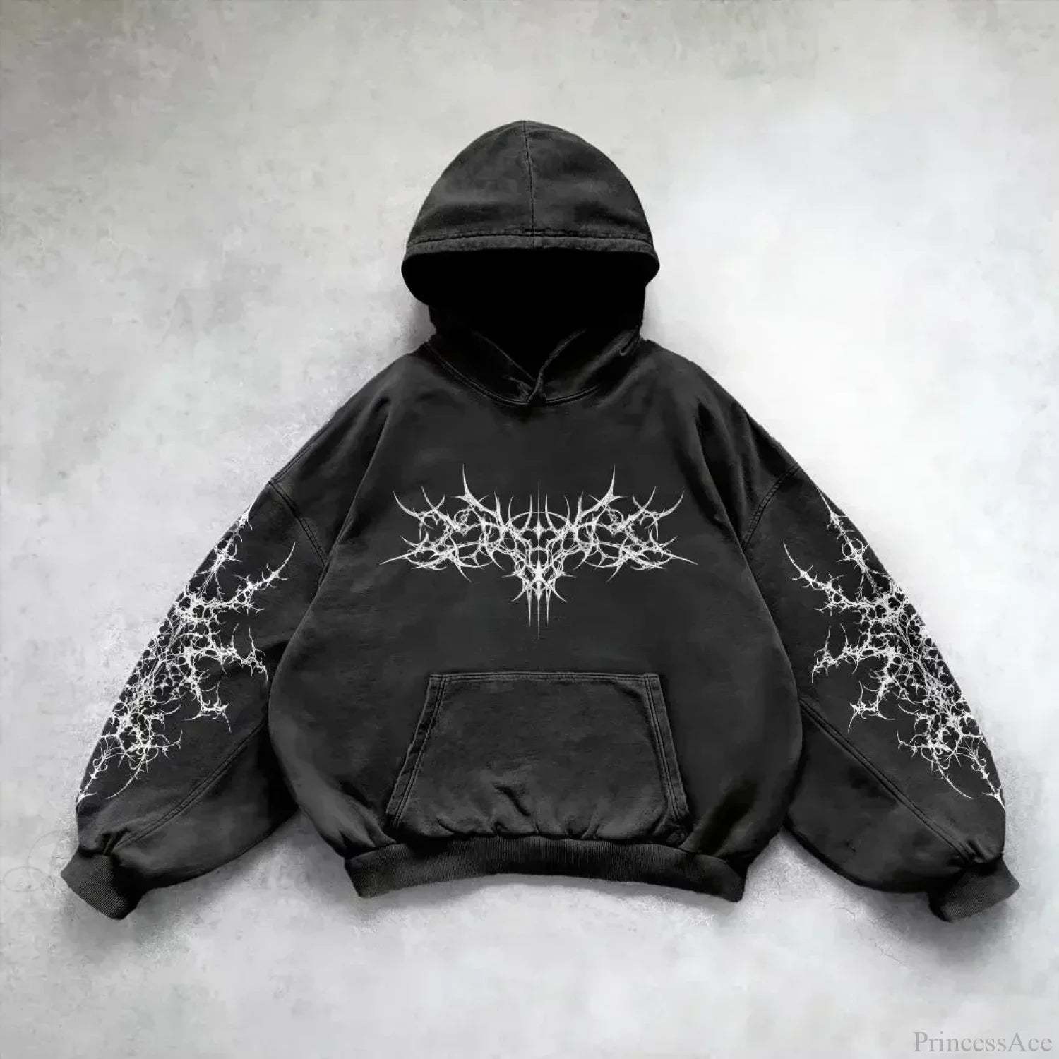Goddess Pattern Print Hoodie black 10 / M