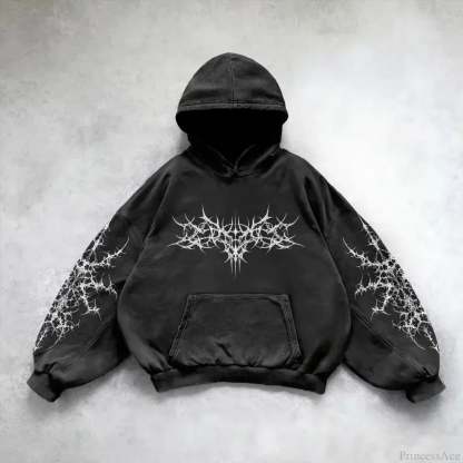 Goddess Pattern Print Hoodie black 10 / M