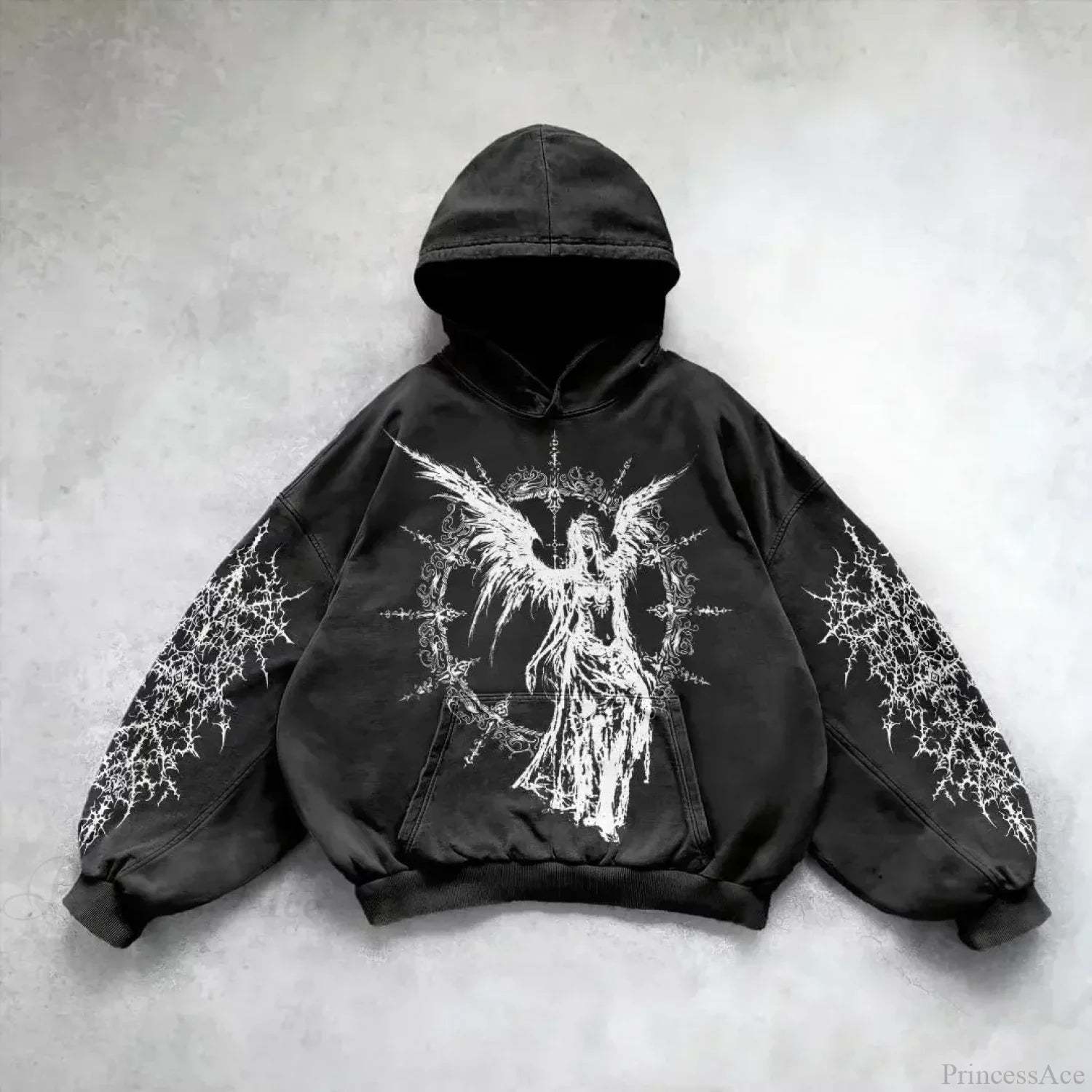 Goddess Pattern Print Hoodie black 2 / M