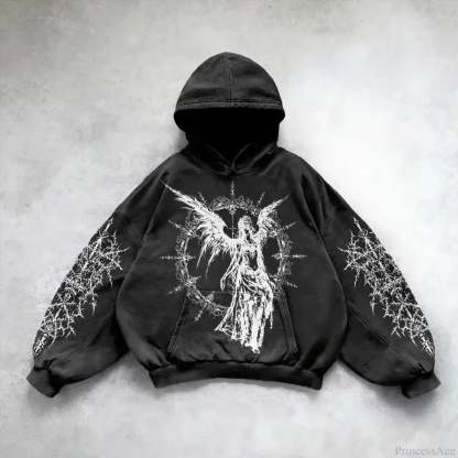 Goddess Pattern Print Hoodie black 2 / M