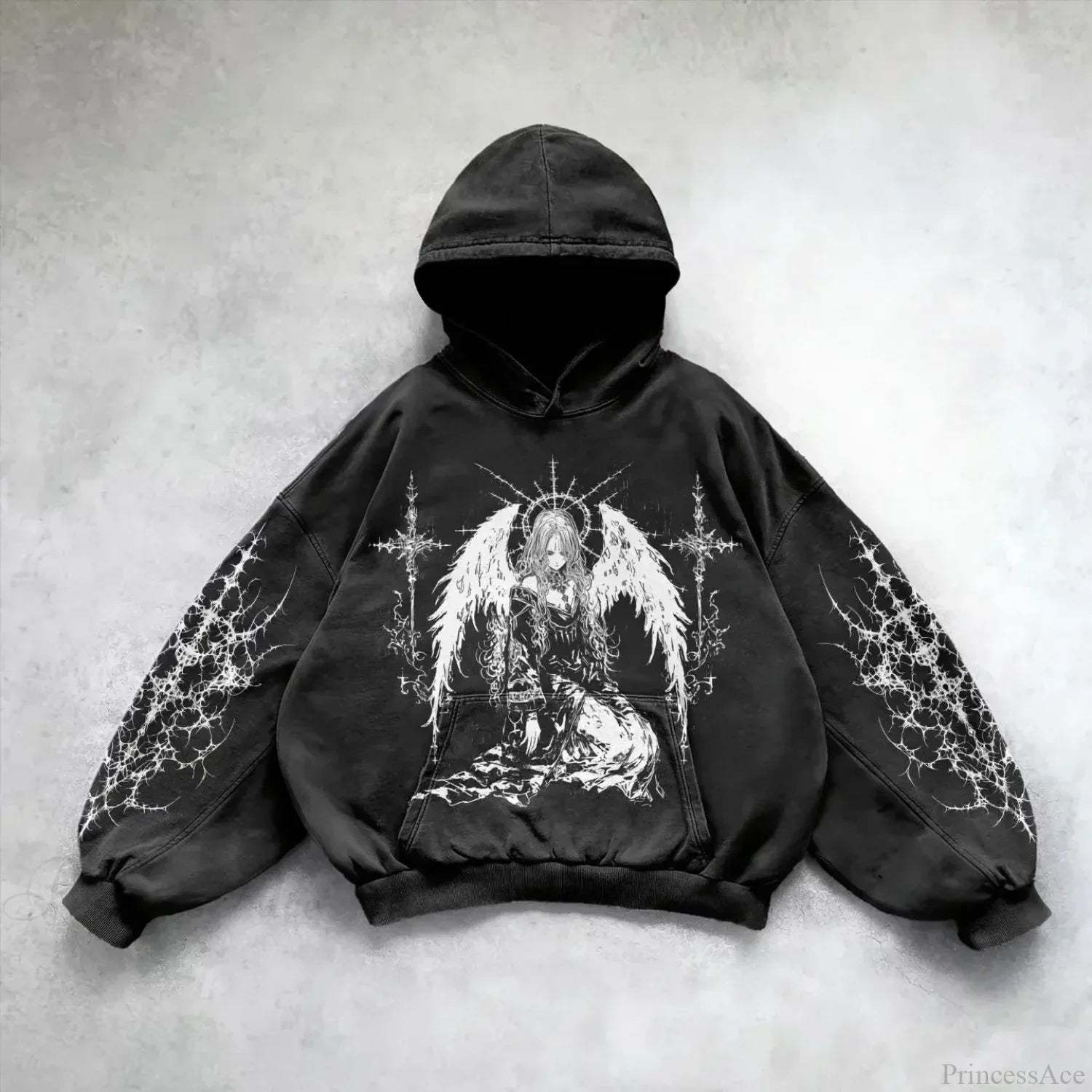 Goddess Pattern Print Hoodie black 4 / M