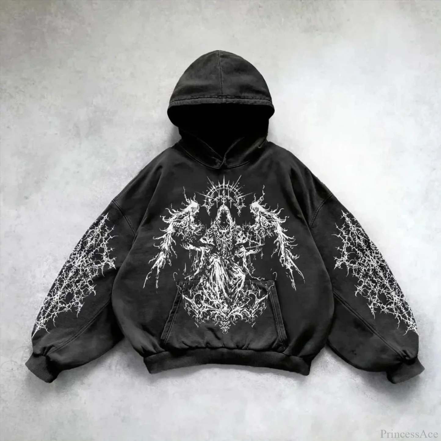 Goddess Pattern Print Hoodie black 7 / M