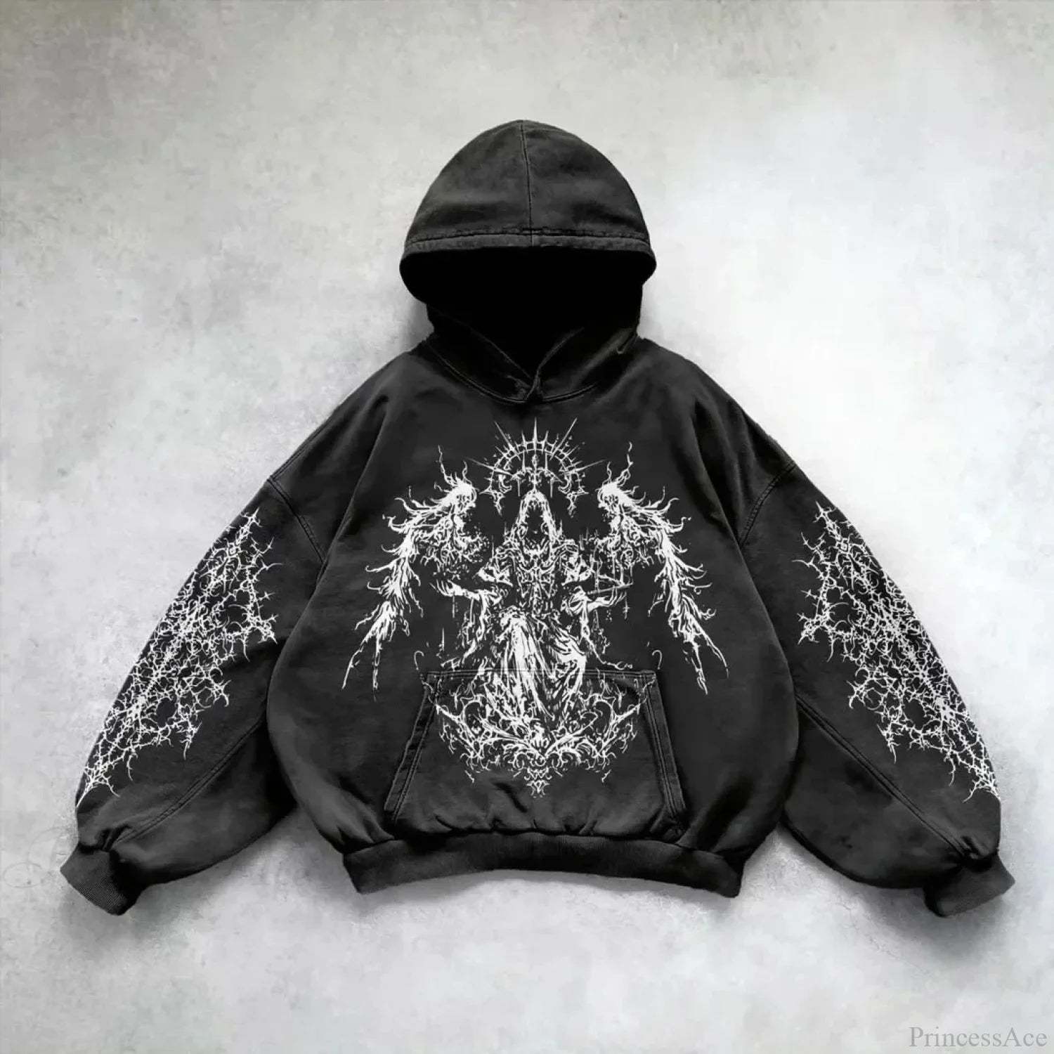 Goddess Pattern Print Hoodie black 7 / M
