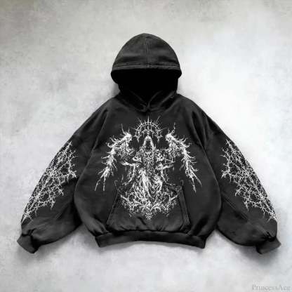Goddess Pattern Print Hoodie black 7 / M