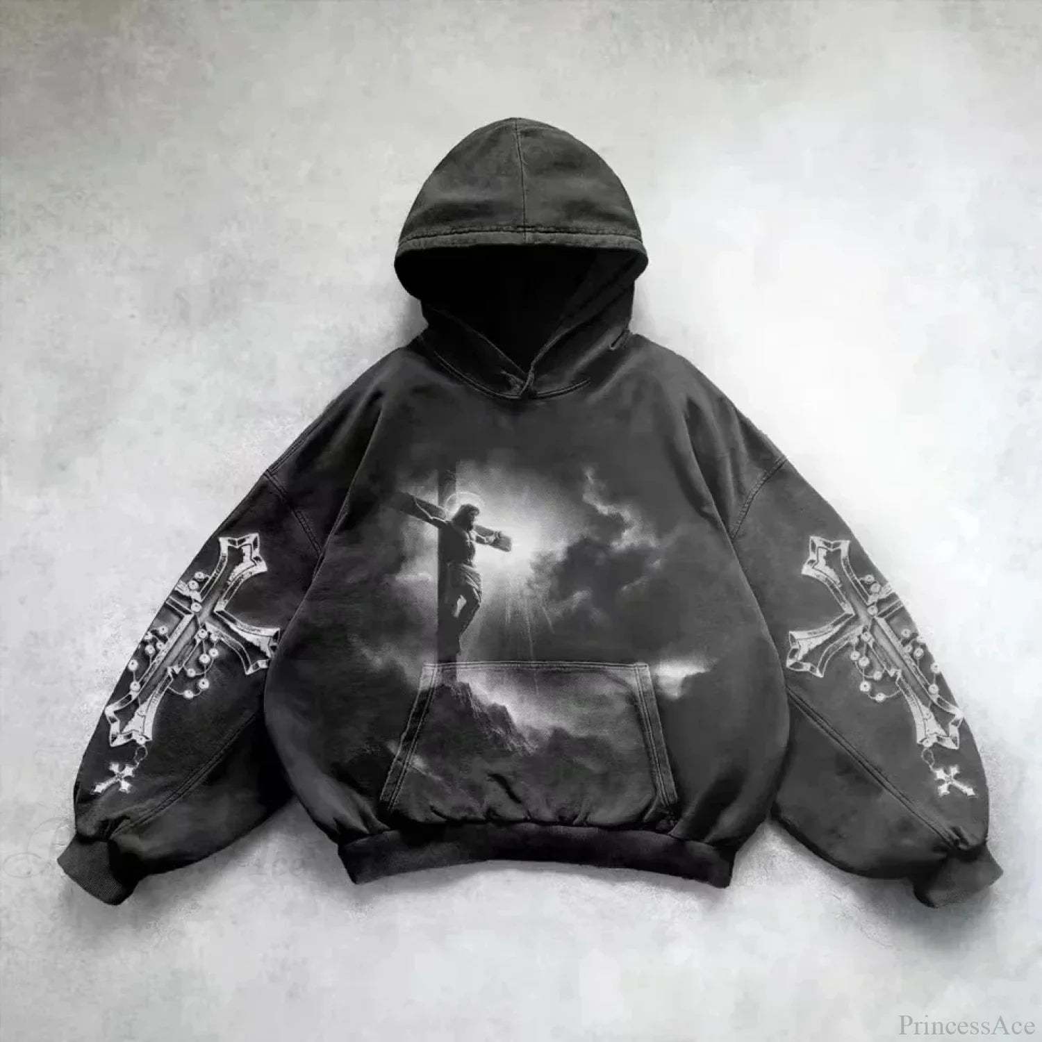 Goddess Pattern Print Hoodie black 8 / M