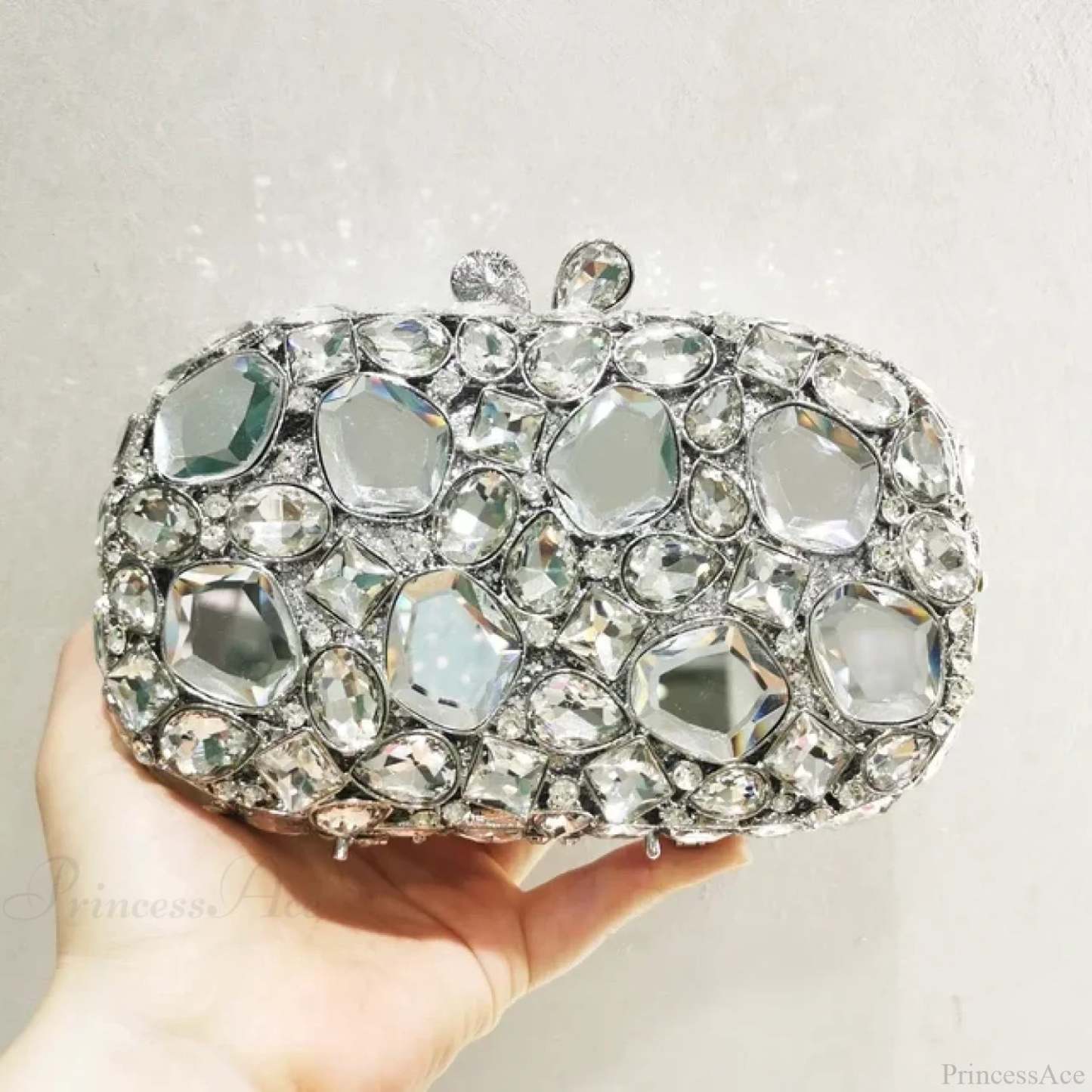 Gold/Silver Crystal Evening Clutch Wristlet Silver wristlet-250126