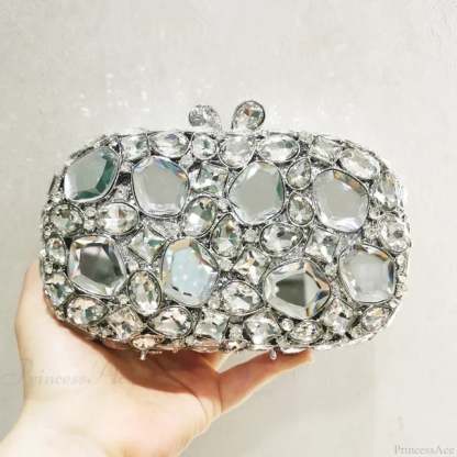 Gold/Silver Crystal Evening Clutch Wristlet Silver wristlet-250126