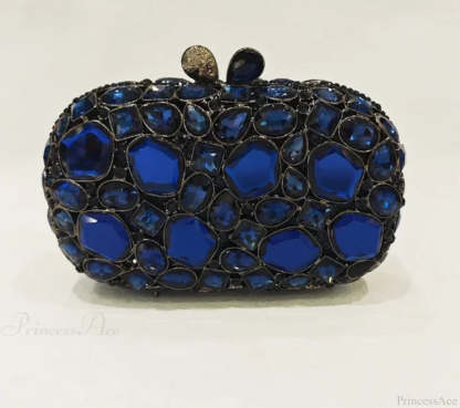 Gold/Silver Crystal Evening Clutch Wristlet Navy blue wristlet-250126