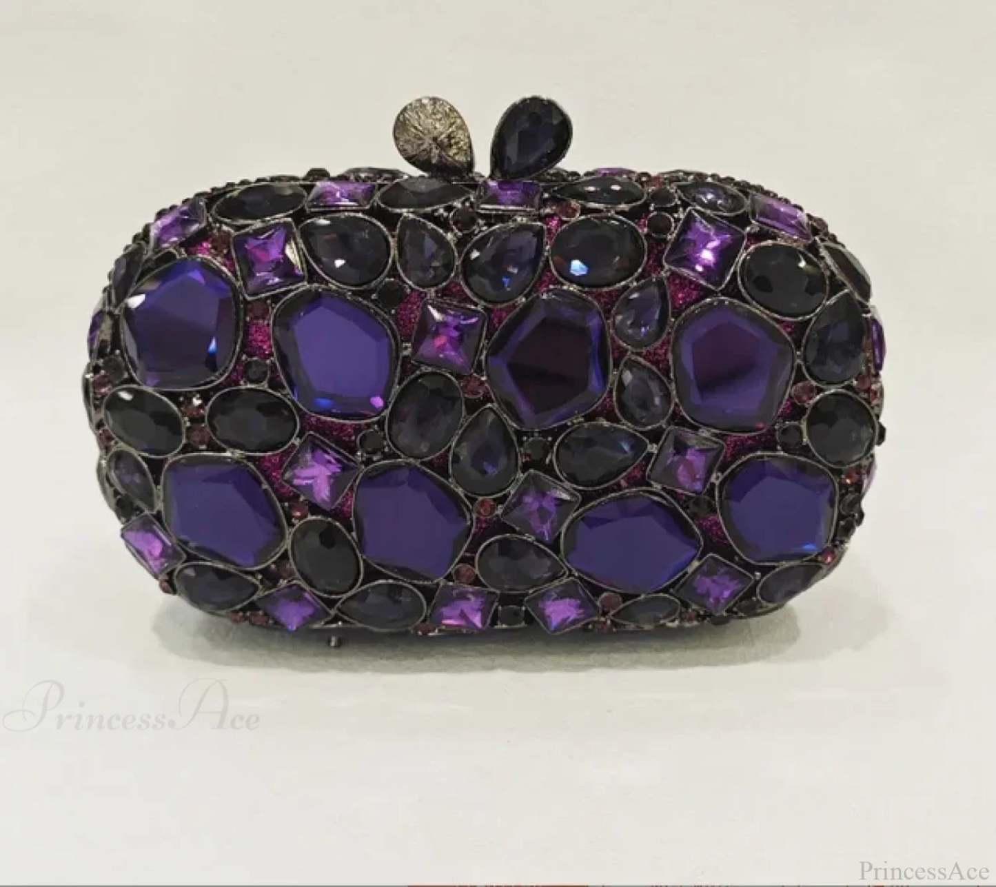 Gold/Silver Crystal Evening Clutch Wristlet Purple wristlet-250126
