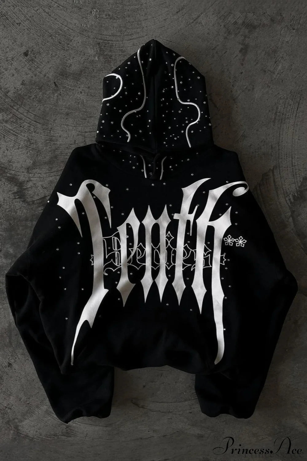 Goth Dark Letter Print Unisex Harajuku Oversized Hoodie Black / S