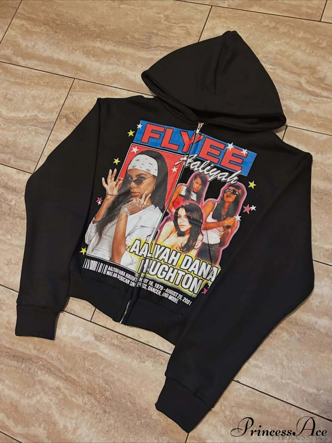 Goth Rock Character Print Loose Hoodie Black / S