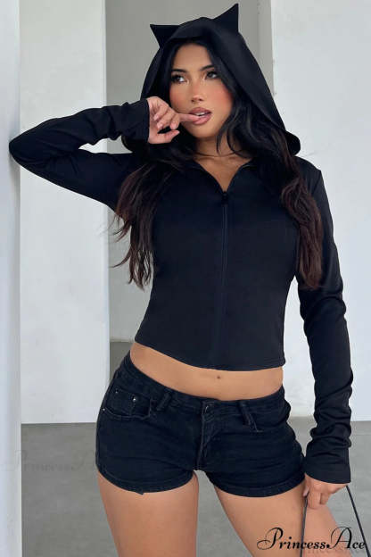Goth Vibe Little Devil Y2K Slim Cropped Hoodie