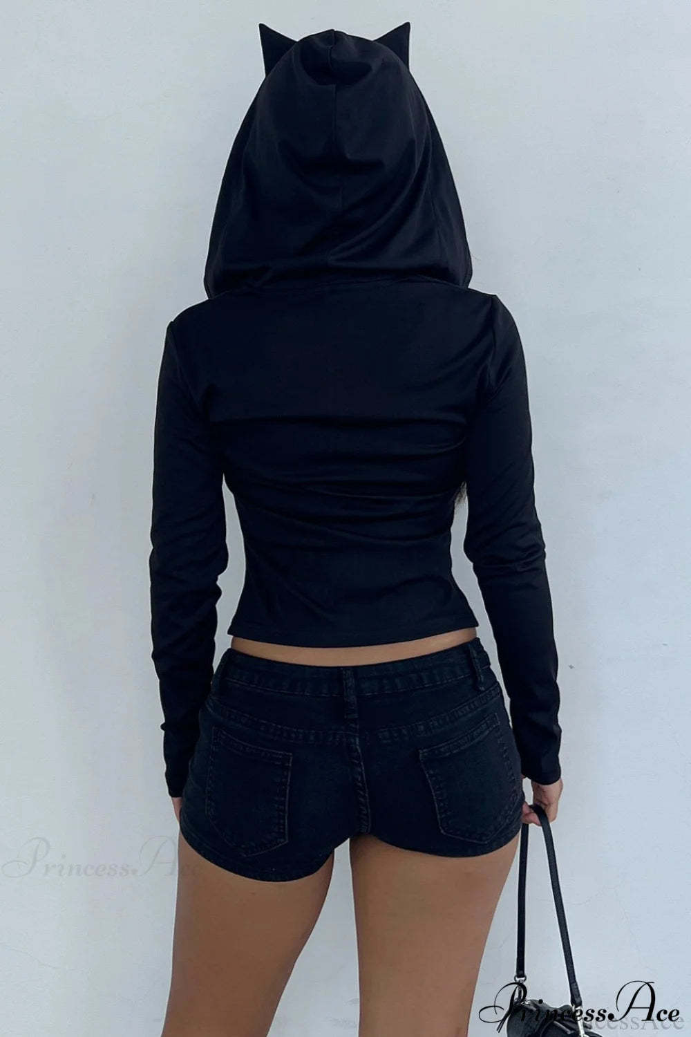 Goth Vibe Little Devil Y2K Slim Cropped Hoodie