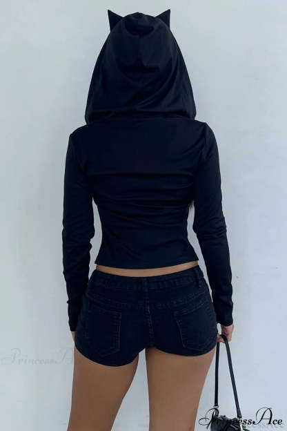 Goth Vibe Little Devil Y2K Slim Cropped Hoodie