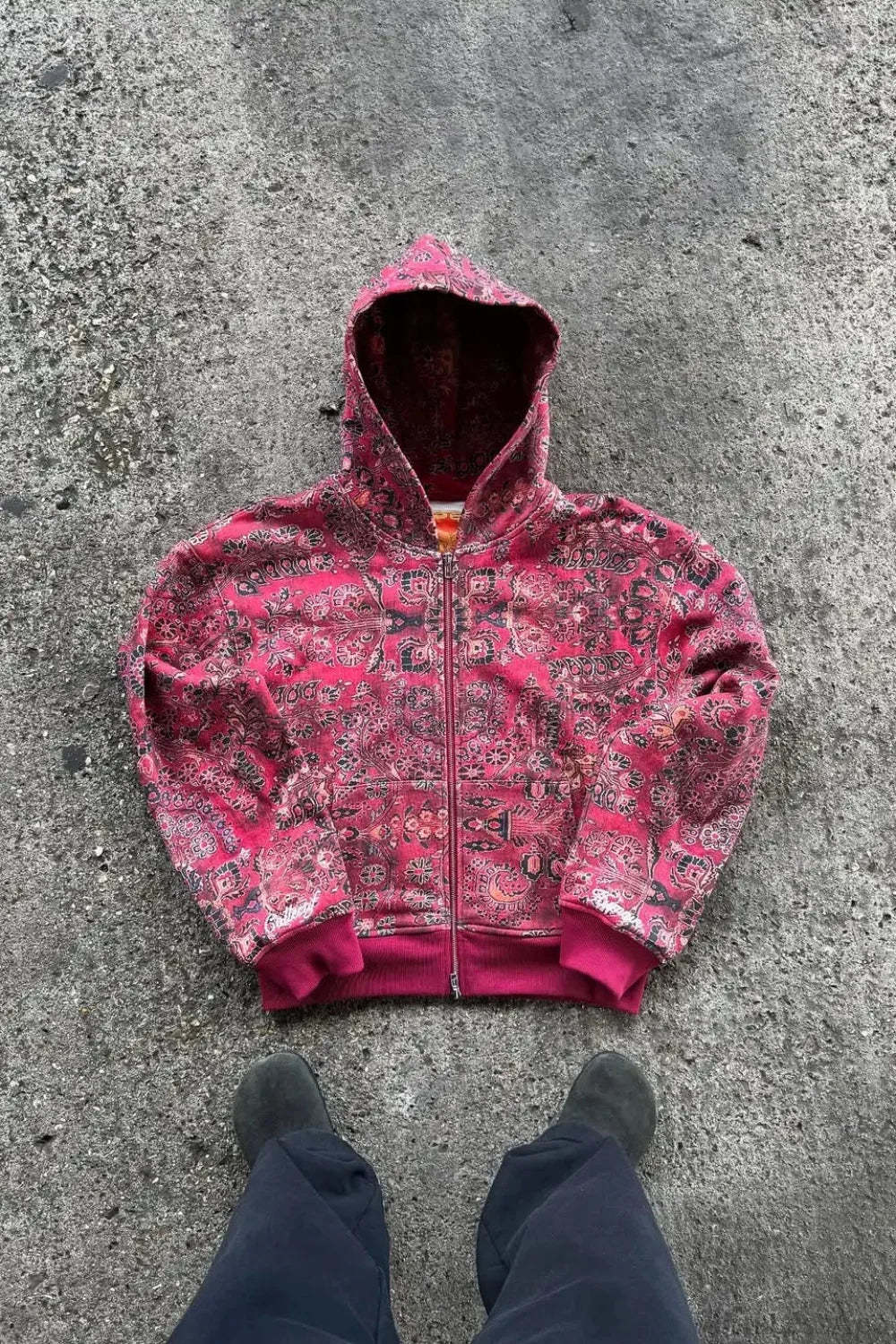 Gothic Full Pattern Printed Zipper Hoodie Red / M