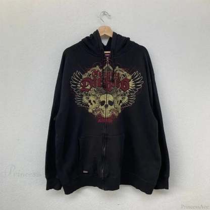 Gothic Long Sleeve Zipper Hoodie black 8 / M
