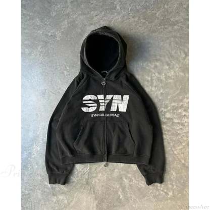Gothic Long Sleeve Zipper Hoodie black 9 / M
