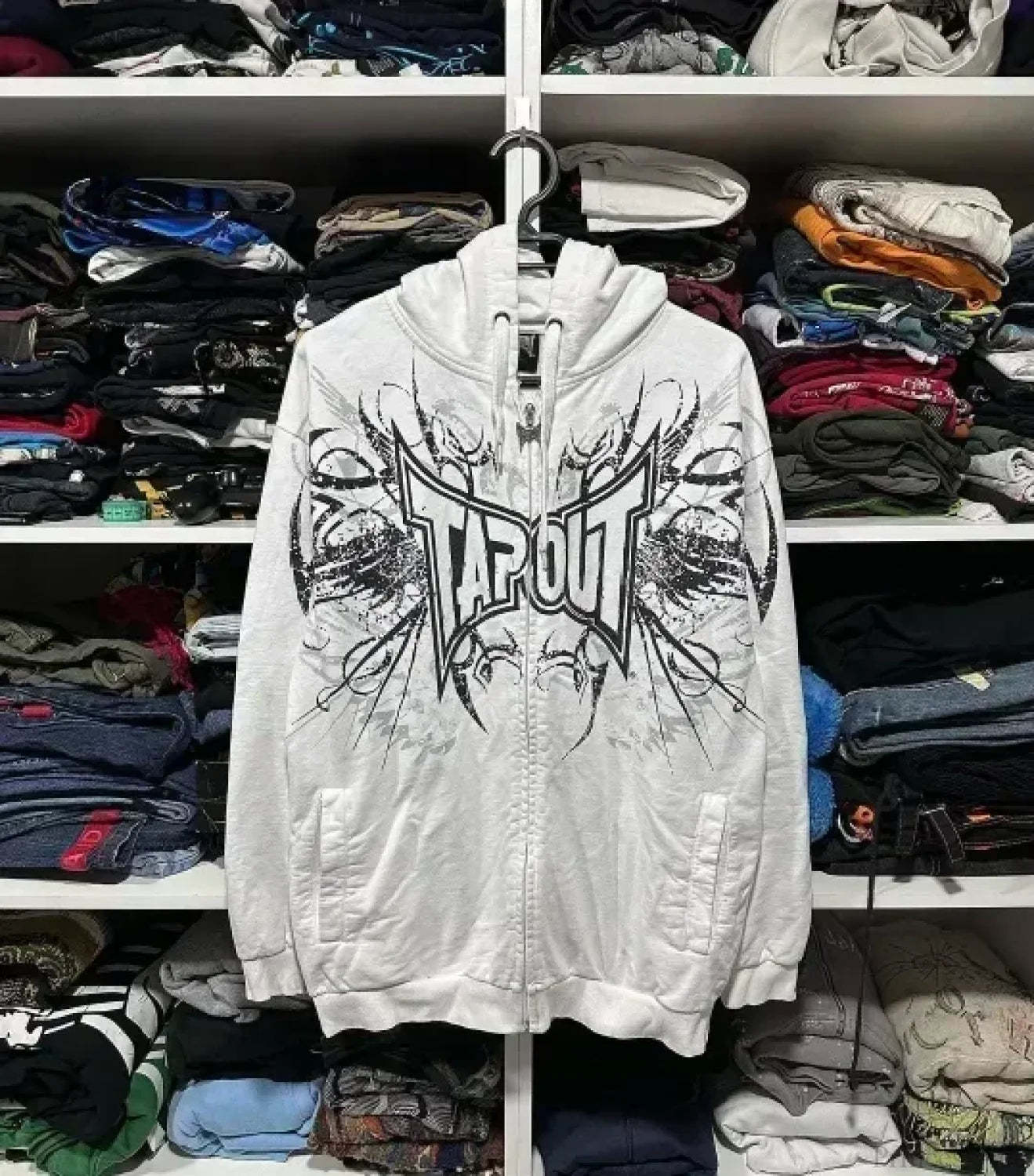 Gothic Long Sleeve Zipper Hoodie white / M